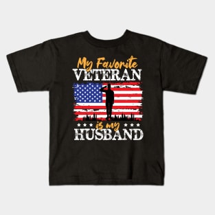 My Favorite Veteran Is My Husband,  Us Marine Veteran, Us Veterans Day Gift Kids T-Shirt